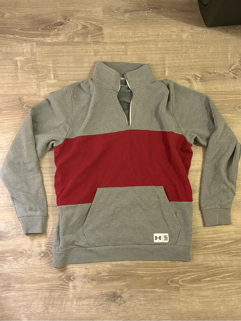 Men's Grey Under Armour Quarter-Zip Sweater with Red Accents